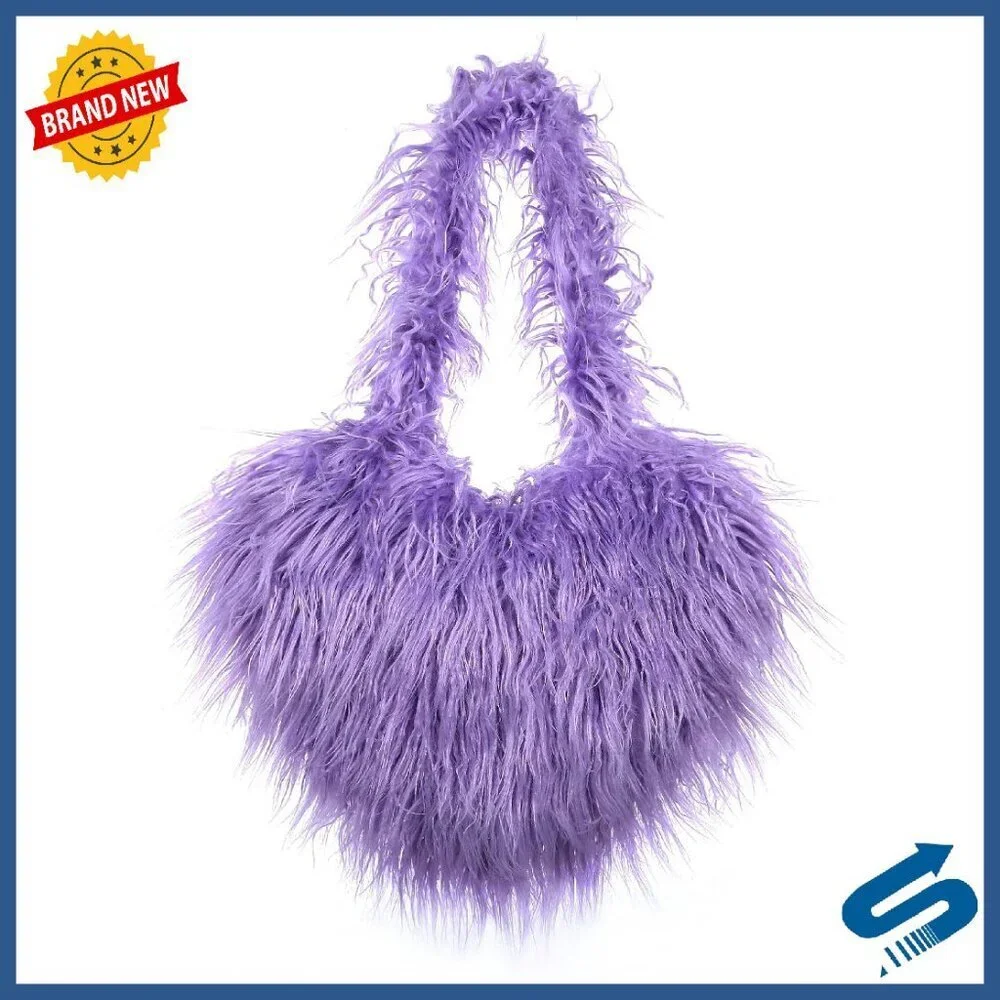 Faux Fur Fleece Shoulder Bag Crossbody Purse Retro Love Shape